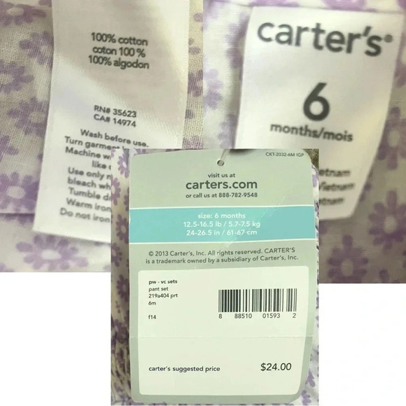 Carter’s Girl 3-Piece Set | Purple Print & Striped Dresses , Gray Leggings - Picture 8 of 9